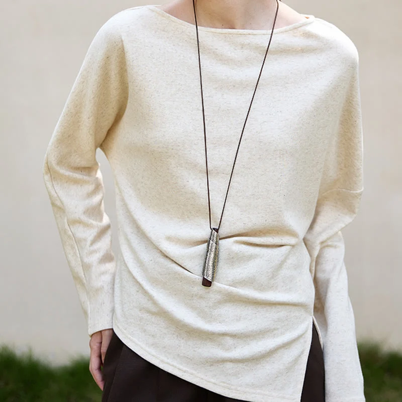 Olivenorma Designed Langarm Baumwoll-Leinen-Blusen Regular Fit Tops Sweatshirt