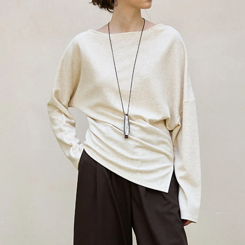 Olivenorma Designed Langarm Baumwoll-Leinen-Blusen Regular Fit Tops Sweatshirt