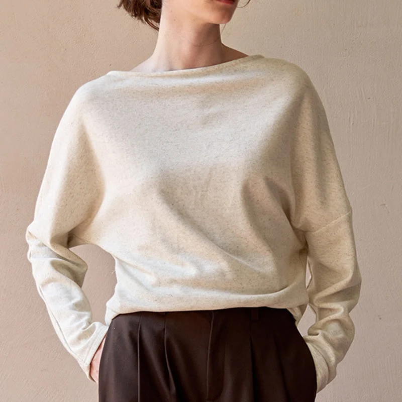 Olivenorma Designed Langarm Baumwoll-Leinen-Blusen Regular Fit Tops Sweatshirt