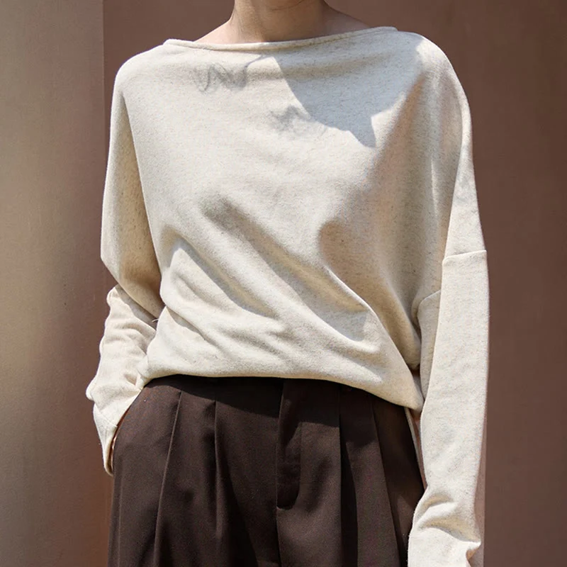 Olivenorma Designed Langarm Baumwoll-Leinen-Blusen Regular Fit Tops Sweatshirt
