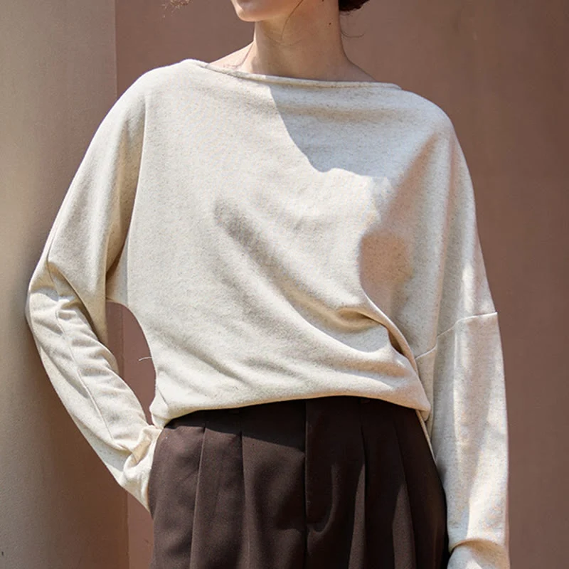 Olivenorma Designed Langarm Baumwoll-Leinen-Blusen Regular Fit Tops Sweatshirt