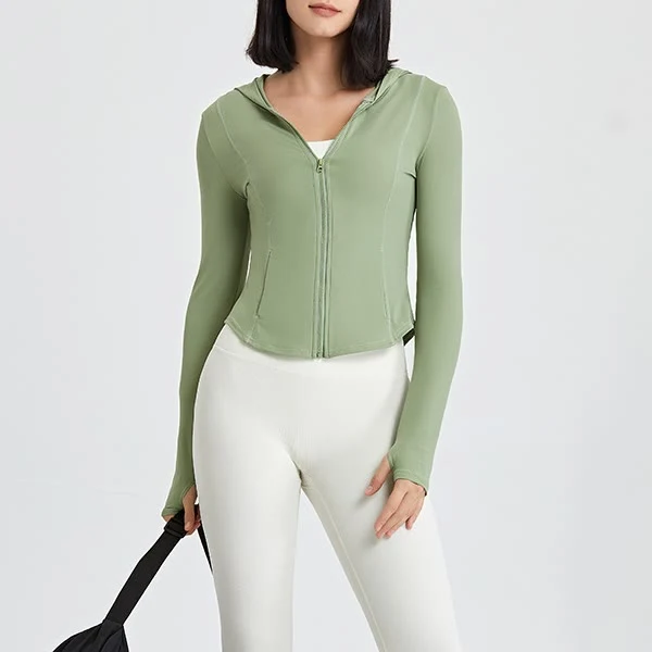 Olivenorma Langarm-Workout-Tops mit Reißverschluss, Yoga-Tops, Hoodies, Jacke