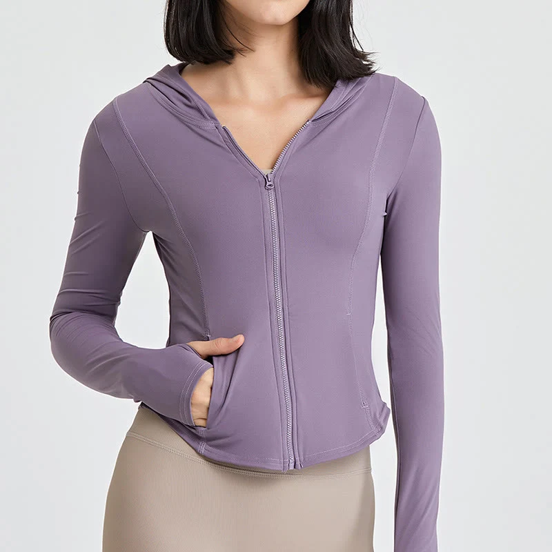 Olivenorma Langarm-Workout-Tops mit Reißverschluss, Yoga-Tops, Hoodies, Jacke