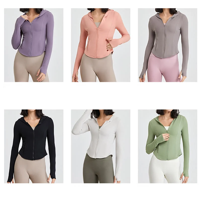 Olivenorma Langarm-Workout-Tops mit Reißverschluss, Yoga-Tops, Hoodies, Jacke