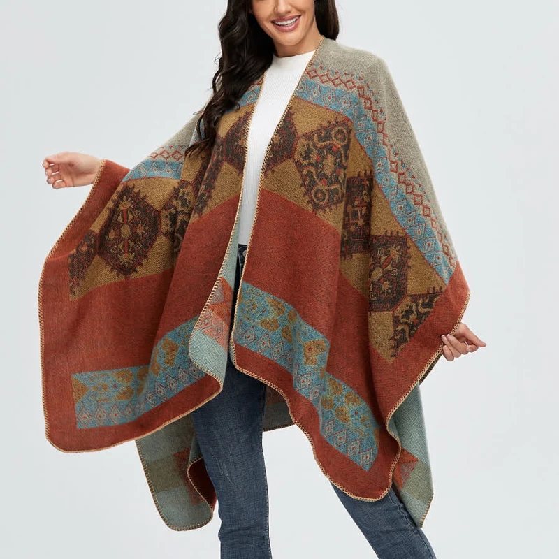 Olivenorma Boho Patchwork Schal-Cardigan mit offener Vorderseite