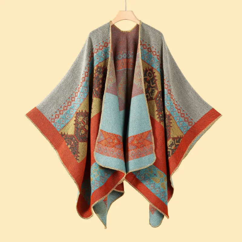 Olivenorma Boho Patchwork Schal-Cardigan mit offener Vorderseite