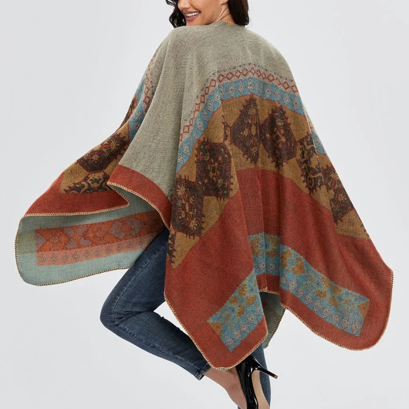 Olivenorma Boho Patchwork Schal-Cardigan mit offener Vorderseite