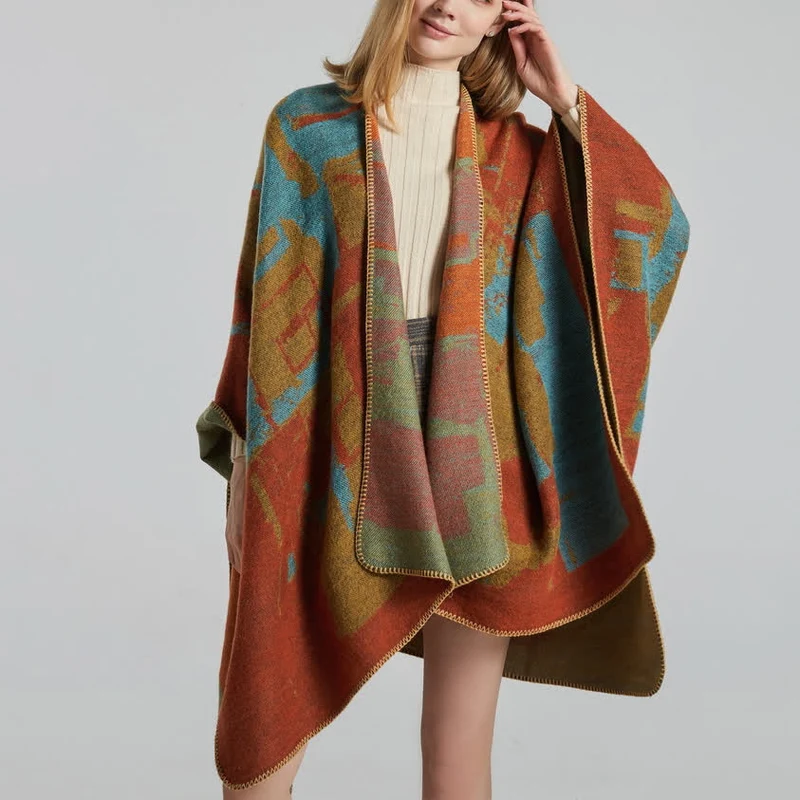 Olivenorma Boho Patchwork Schal-Cardigan mit offener Vorderseite
