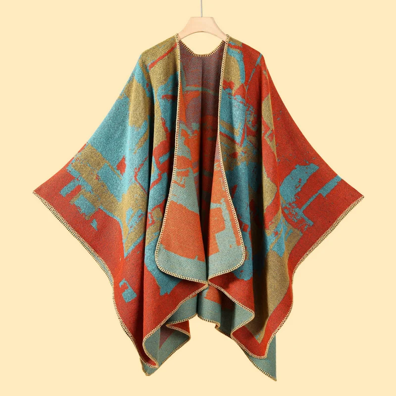 Olivenorma Boho Patchwork Schal-Cardigan mit offener Vorderseite