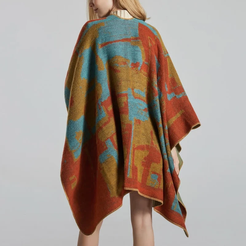 Olivenorma Boho Patchwork Schal-Cardigan mit offener Vorderseite