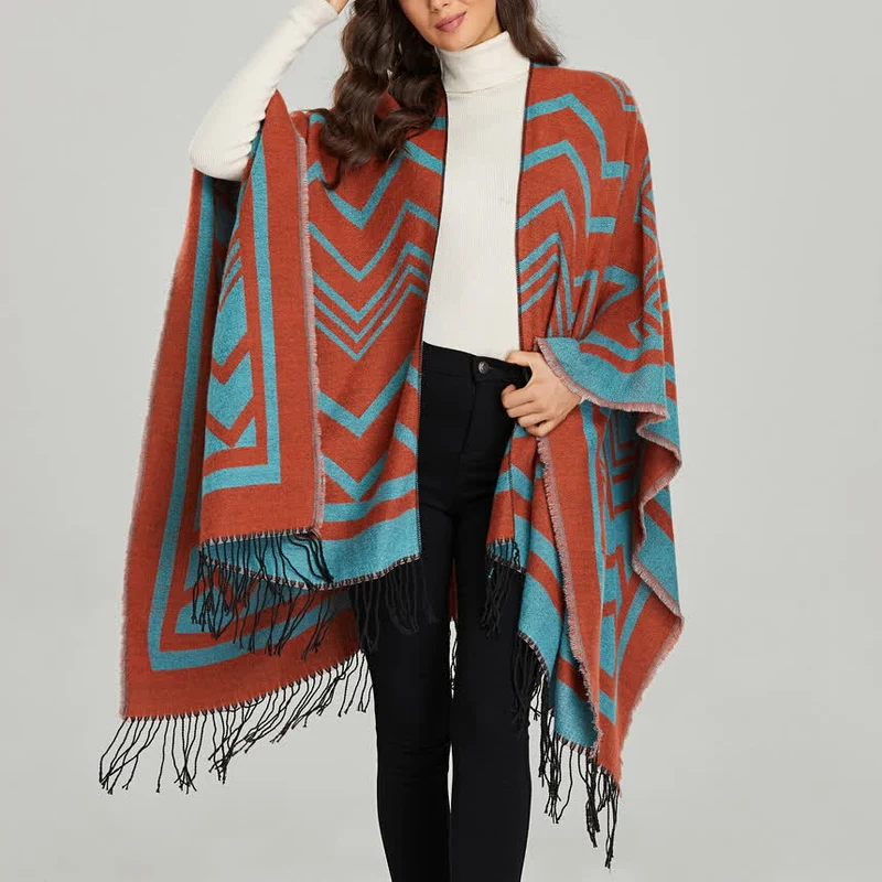 Olivenorma Boho Patchwork Schal-Cardigan mit offener Vorderseite