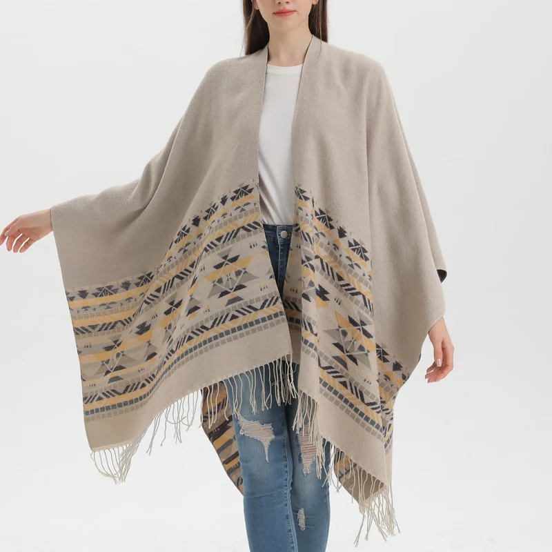 Olivenorma Boho Patchwork Schal-Cardigan mit offener Vorderseite
