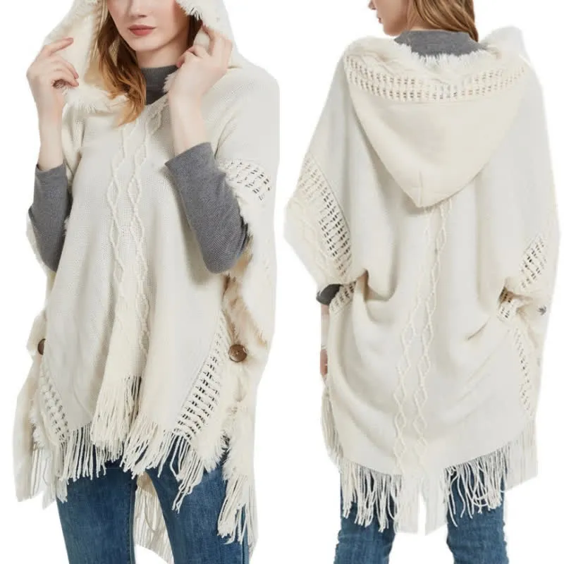 Olivenorma – Flauschiger, elfenbeinfarbener Cardigan-Schal aus Acryl
