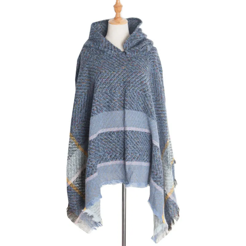 Olivenorma – Gemütlicher Pullover-Poncho-Schal mit Fischgrätenmuster