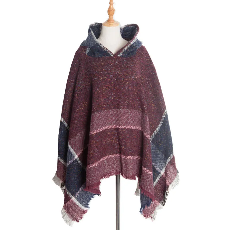 Olivenorma – Gemütlicher Pullover-Poncho-Schal mit Fischgrätenmuster