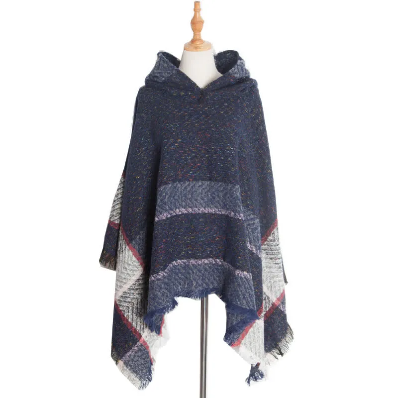 Olivenorma – Gemütlicher Pullover-Poncho-Schal mit Fischgrätenmuster