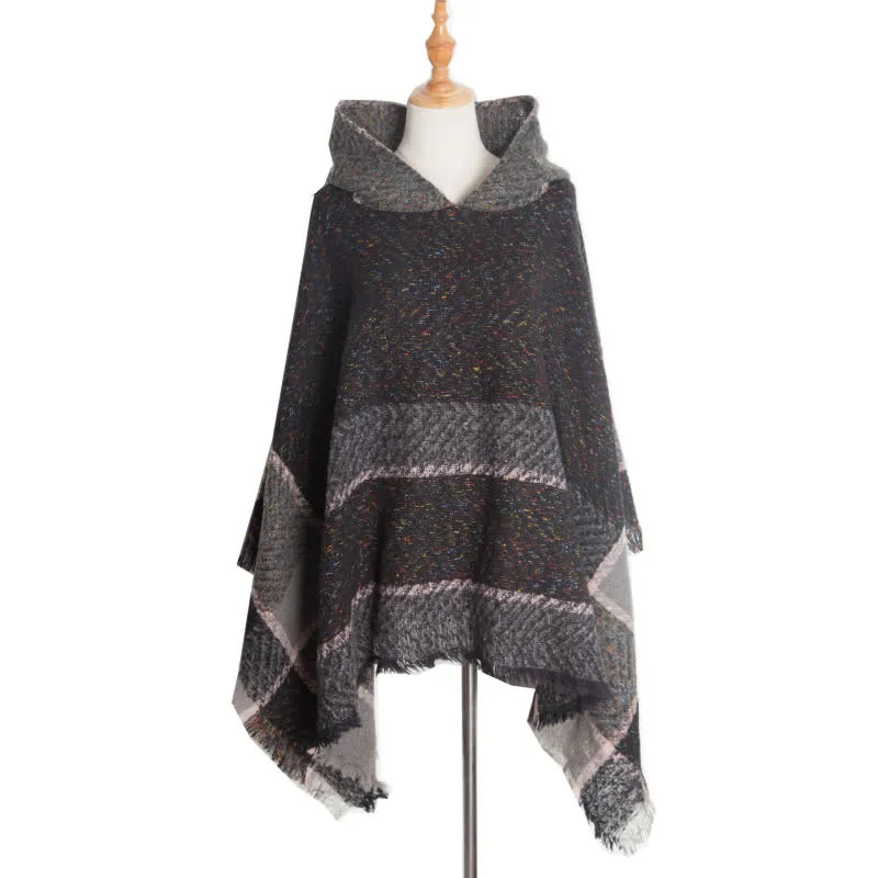 Olivenorma – Gemütlicher Pullover-Poncho-Schal mit Fischgrätenmuster