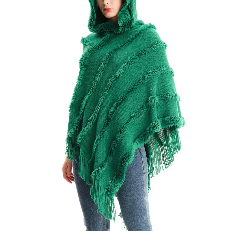 Olivenorma Einfarbiger Fransen-Wickelhut-Strickjacke-Schal