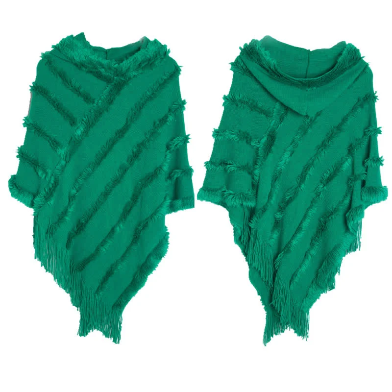 Olivenorma Einfarbiger Fransen-Wickelhut-Strickjacke-Schal