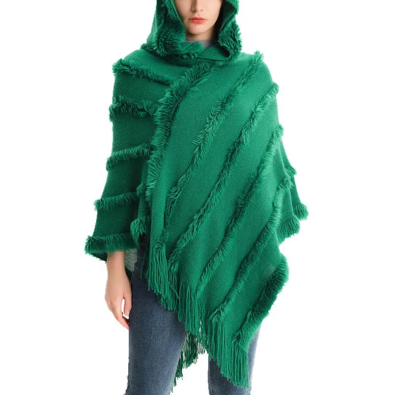 Olivenorma Einfarbiger Fransen-Wickelhut-Strickjacke-Schal