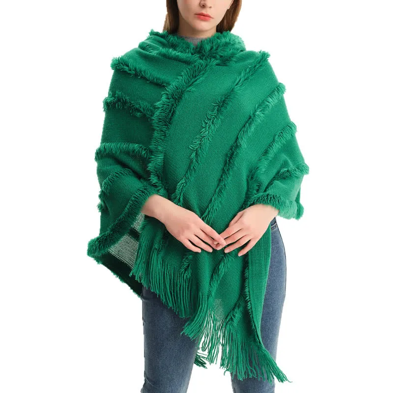 Olivenorma Einfarbiger Fransen-Wickelhut-Strickjacke-Schal