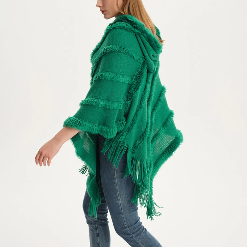 Olivenorma Einfarbiger Fransen-Wickelhut-Strickjacke-Schal