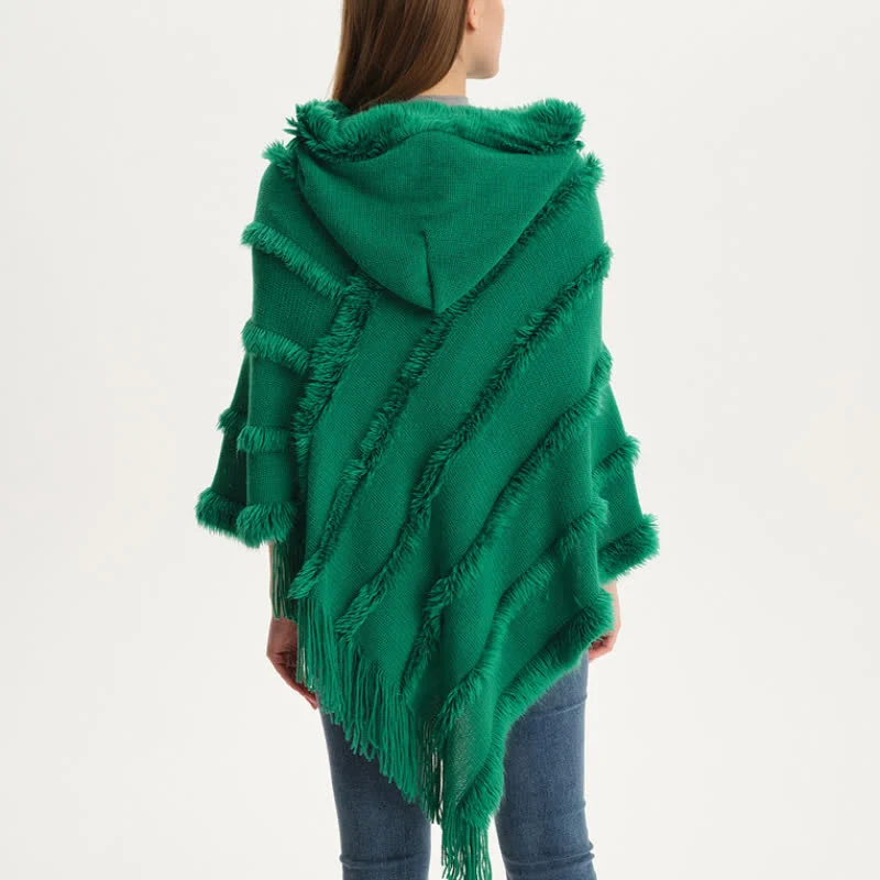Olivenorma Einfarbiger Fransen-Wickelhut-Strickjacke-Schal