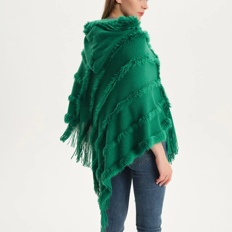 Olivenorma Einfarbiger Fransen-Wickelhut-Strickjacke-Schal