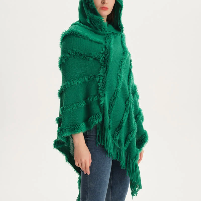 Olivenorma Einfarbiger Fransen-Wickelhut-Strickjacke-Schal