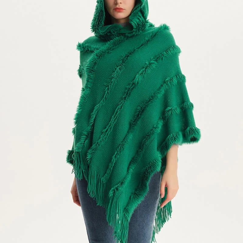 Olivenorma Einfarbiger Fransen-Wickelhut-Strickjacke-Schal
