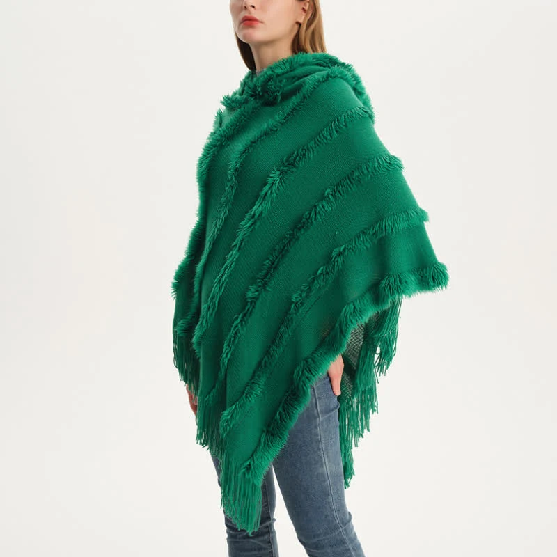 Olivenorma Einfarbiger Fransen-Wickelhut-Strickjacke-Schal