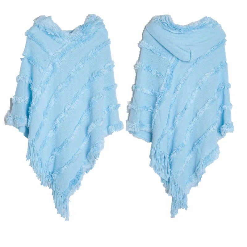 Olivenorma Einfarbiger Fransen-Wickelhut-Strickjacke-Schal