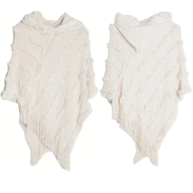 Olivenorma Einfarbiger Fransen-Wickelhut-Strickjacke-Schal