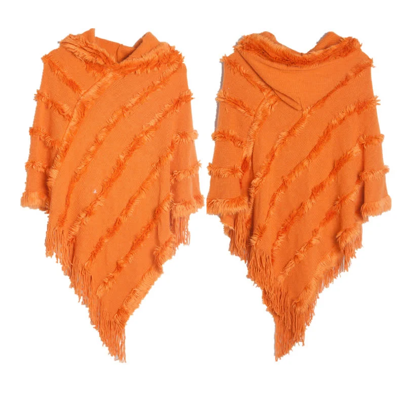 Olivenorma Einfarbiger Fransen-Wickelhut-Strickjacke-Schal