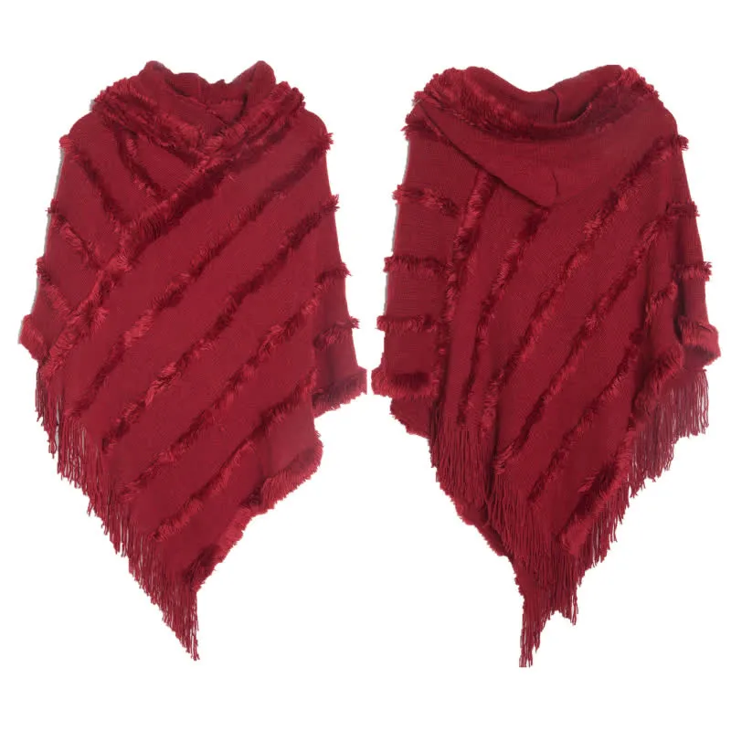 Olivenorma Einfarbiger Fransen-Wickelhut-Strickjacke-Schal