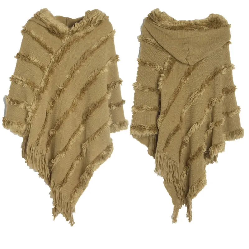 Olivenorma Einfarbiger Fransen-Wickelhut-Strickjacke-Schal