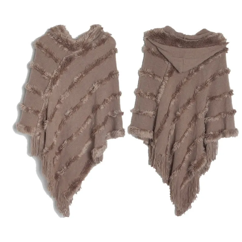 Olivenorma Einfarbiger Fransen-Wickelhut-Strickjacke-Schal