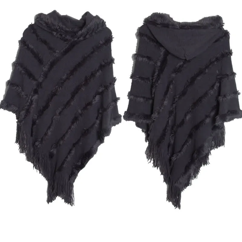 Olivenorma Einfarbiger Fransen-Wickelhut-Strickjacke-Schal