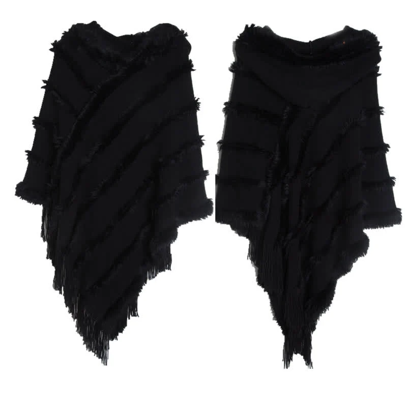 Olivenorma Einfarbiger Fransen-Wickelhut-Strickjacke-Schal