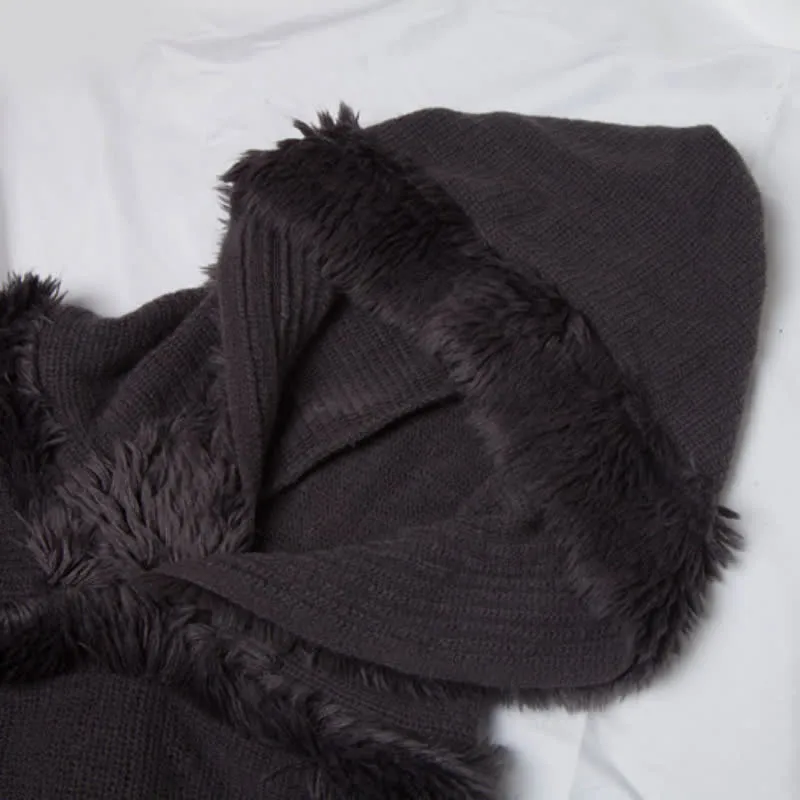 Olivenorma Einfarbiger Fransen-Wickelhut-Strickjacke-Schal