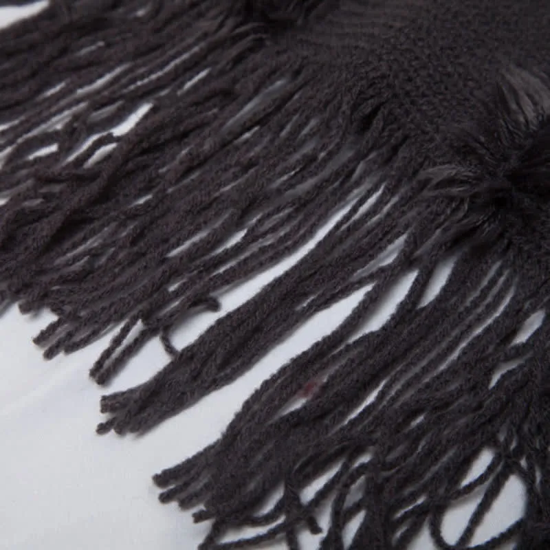 Olivenorma Einfarbiger Fransen-Wickelhut-Strickjacke-Schal