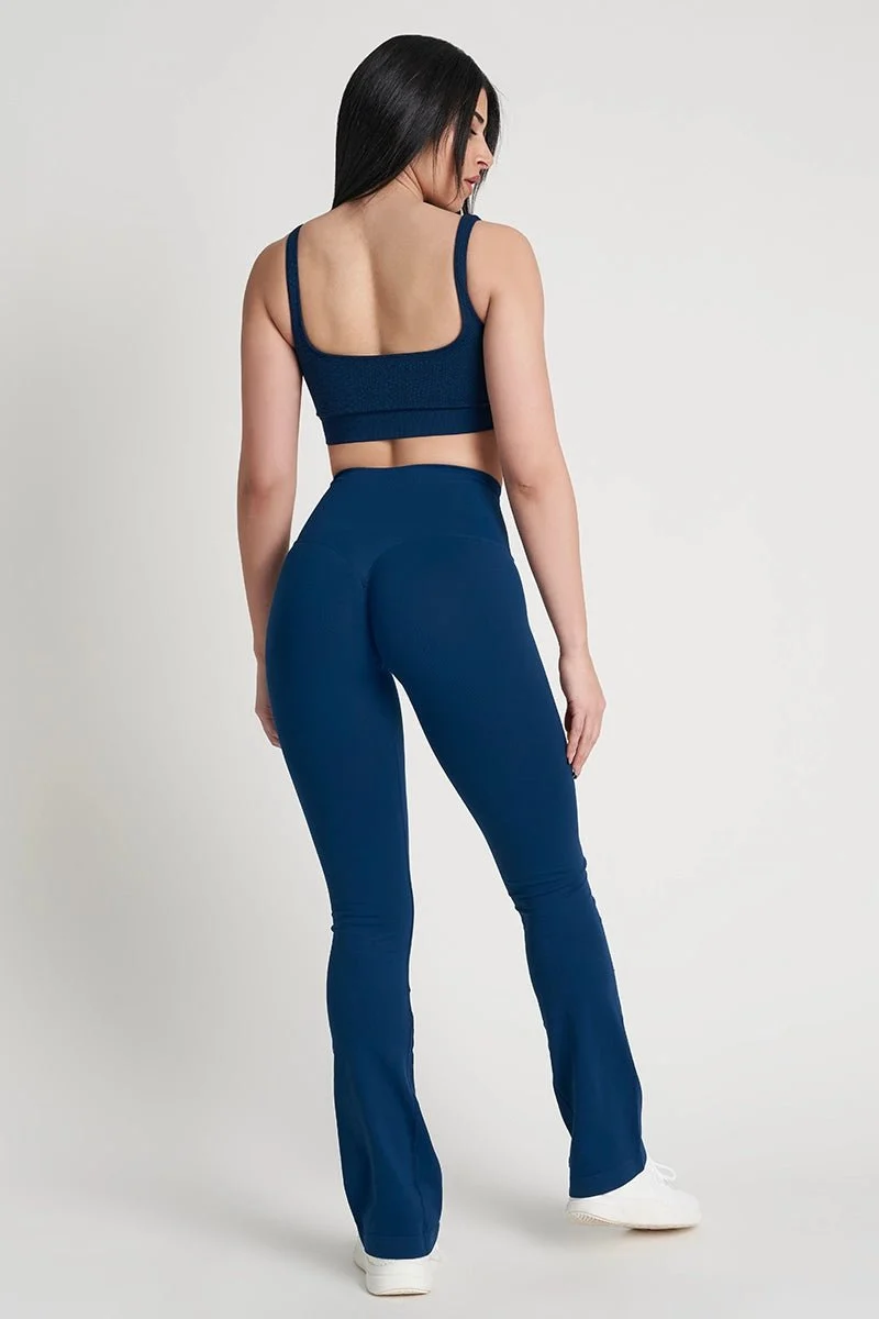 Leggings Push Up a Zampa di Elefante Blu Petrolio