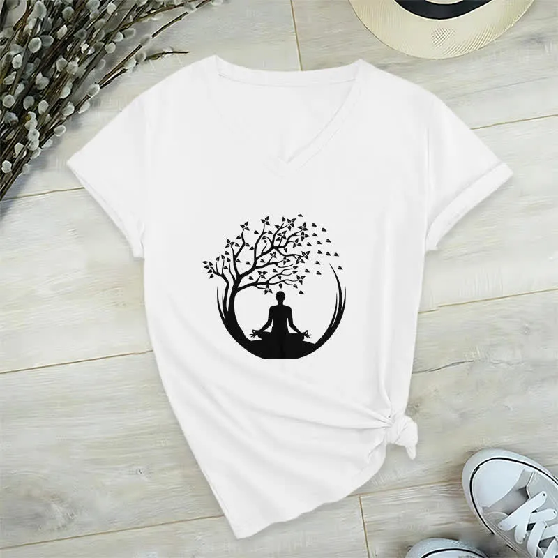 Olivenorma Yoga Meditation Pilates Namaste T-Shirt mit V-Ausschnitt