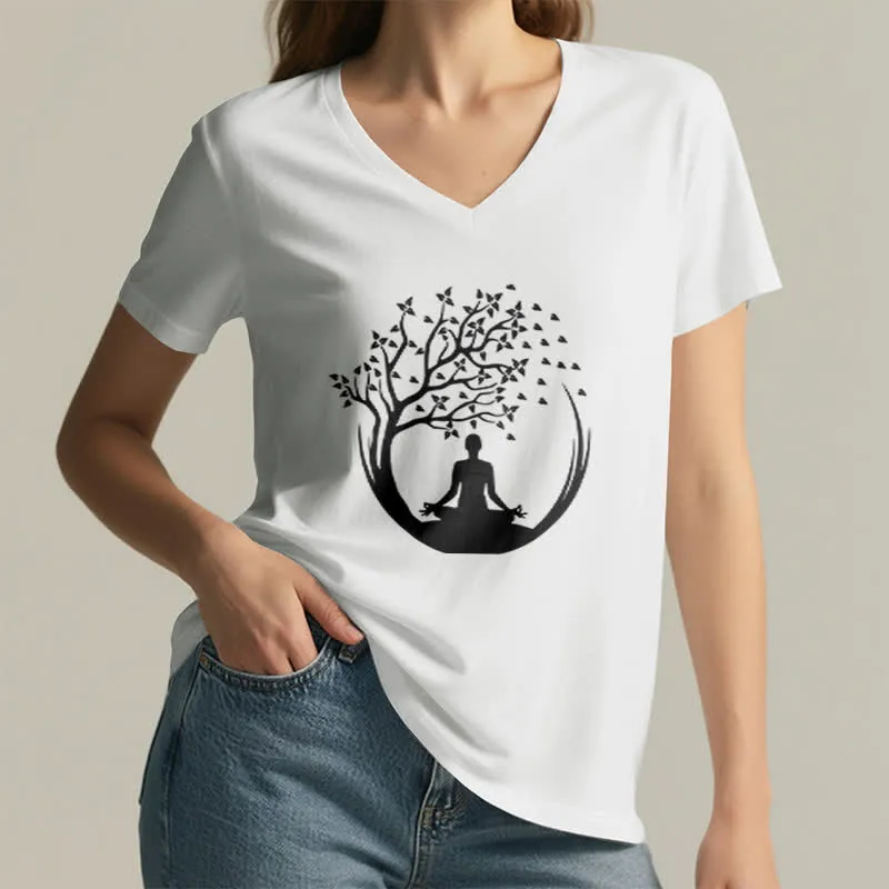 Olivenorma Yoga Meditation Pilates Namaste T-Shirt mit V-Ausschnitt