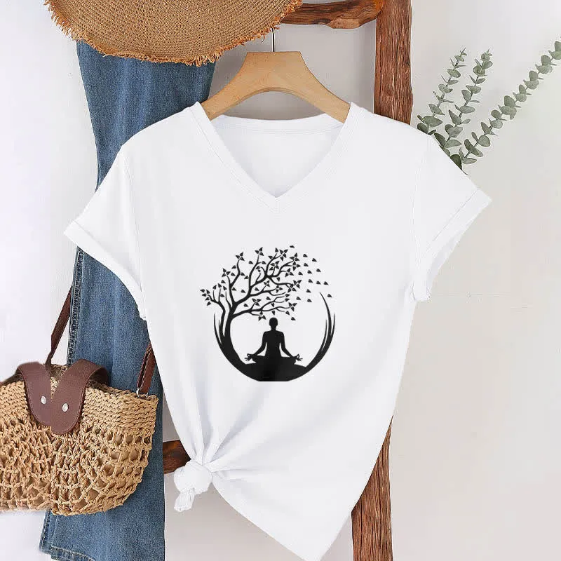 Olivenorma Yoga Meditation Pilates Namaste T-Shirt mit V-Ausschnitt