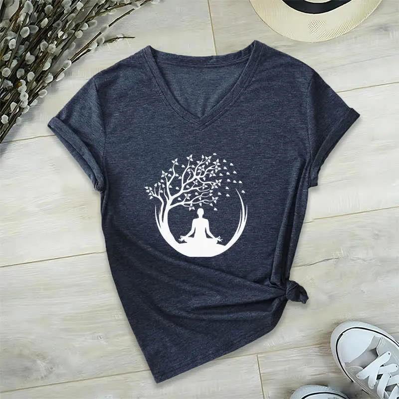 Olivenorma Yoga Meditation Pilates Namaste T-Shirt mit V-Ausschnitt