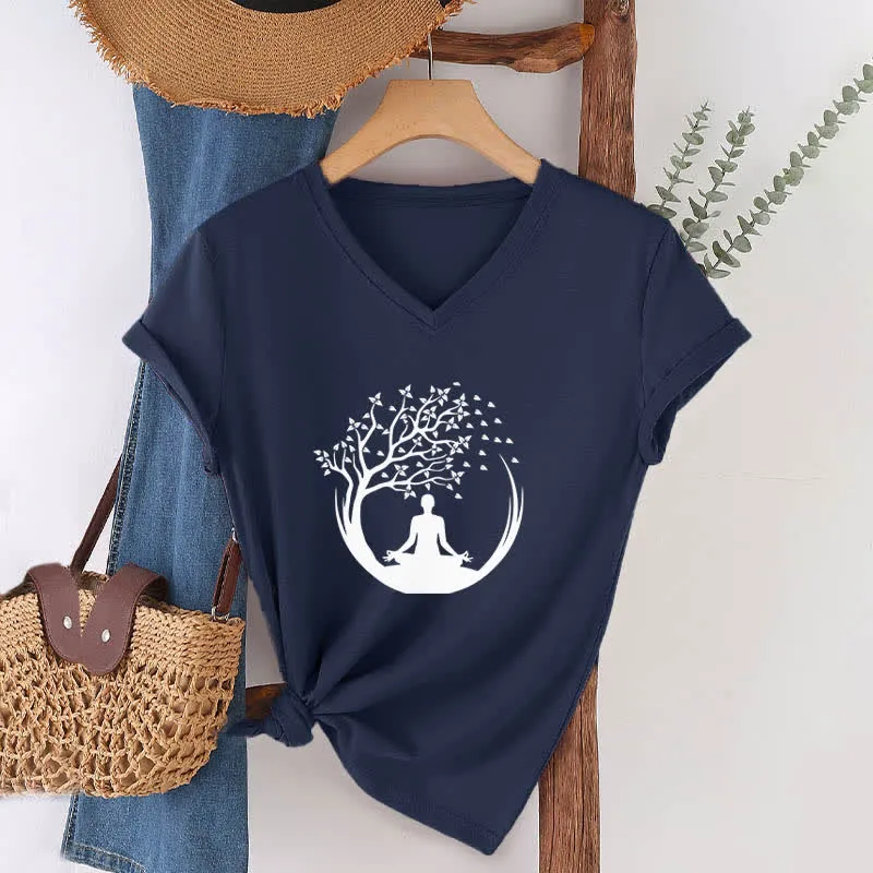 Olivenorma Yoga Meditation Pilates Namaste T-Shirt mit V-Ausschnitt