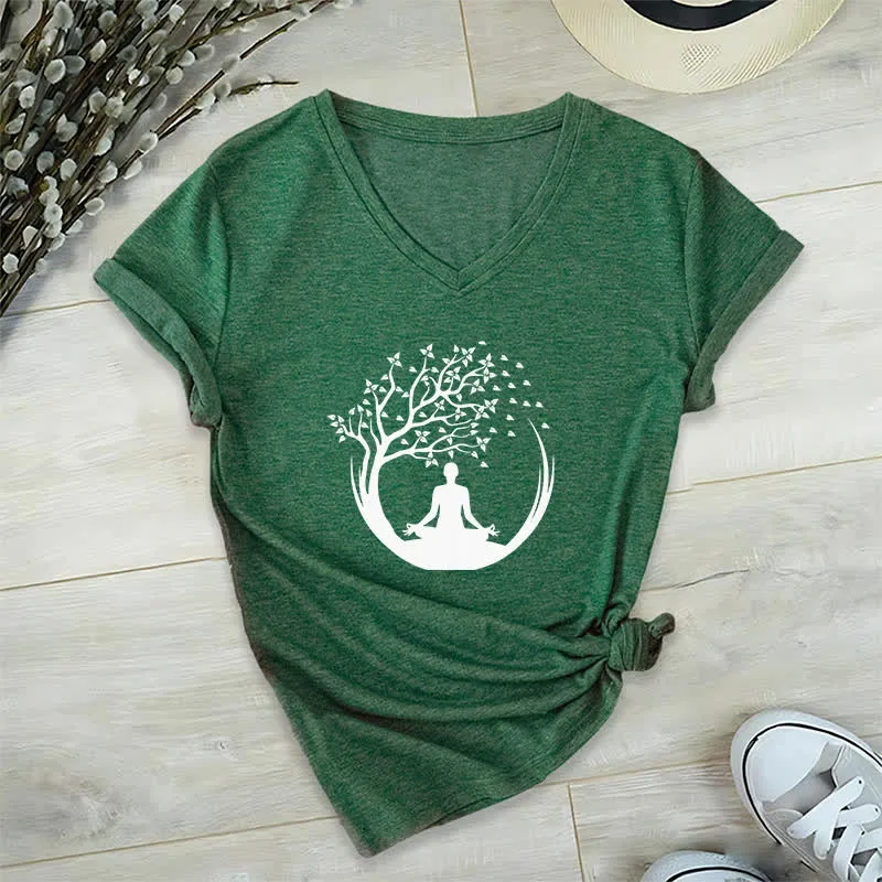 Olivenorma Yoga Meditation Pilates Namaste T-Shirt mit V-Ausschnitt