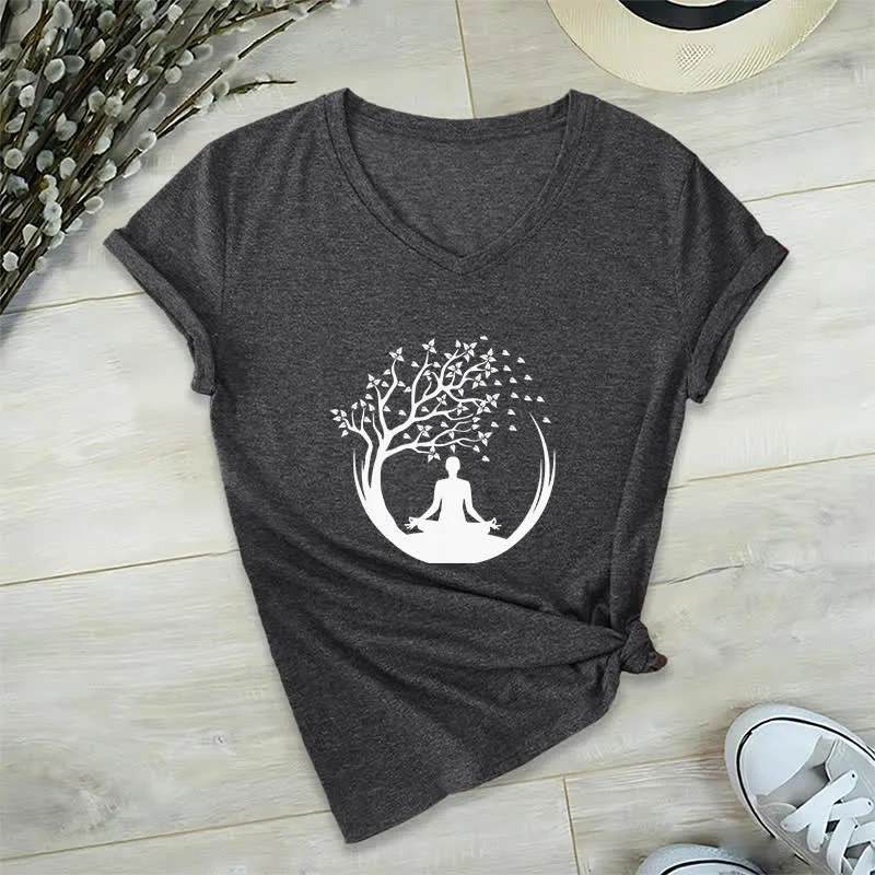 Olivenorma Yoga Meditation Pilates Namaste T-Shirt mit V-Ausschnitt