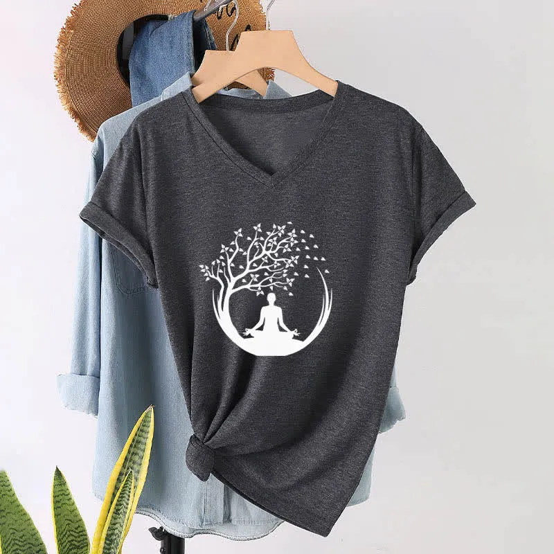 Olivenorma Yoga Meditation Pilates Namaste T-Shirt mit V-Ausschnitt
